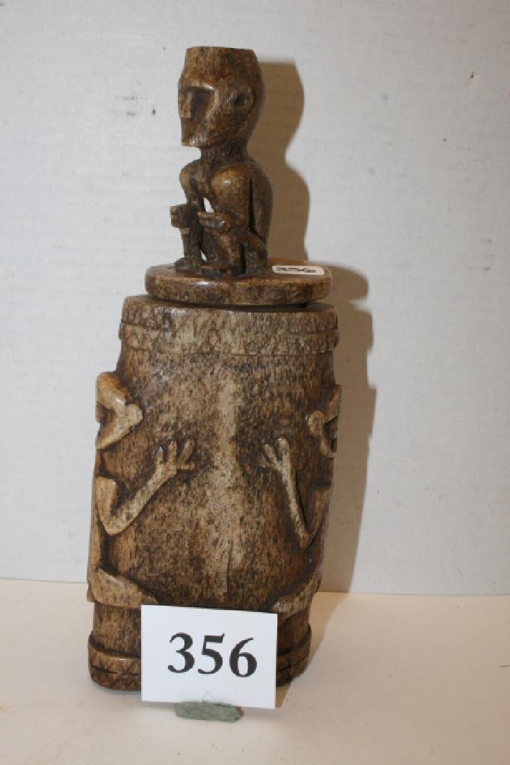 Carved Box: 9 ½” x 3 ¾” x 2” Human Figures Carved Box, nicely executed - Lombok Indonesia