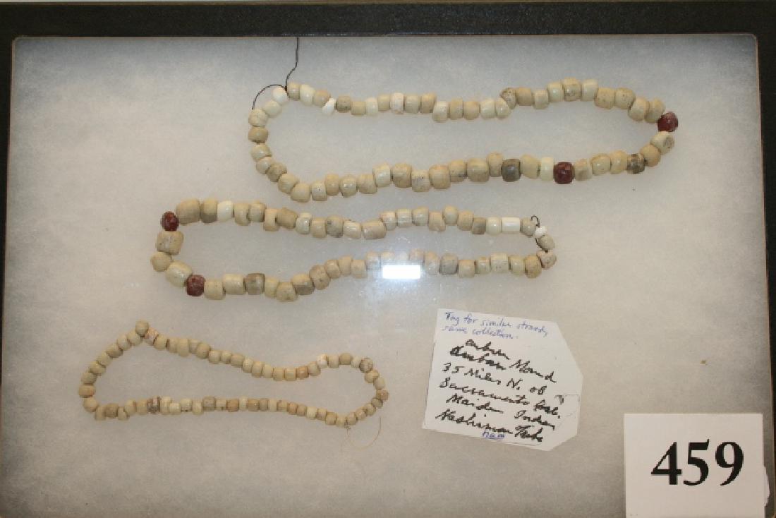 3 Small Strands of Maidu Beads: 3 Small Strands of Maidu Beads, found in Circular Mound 35 Miles North of Sacramenton Calif. Hashaman Tribe