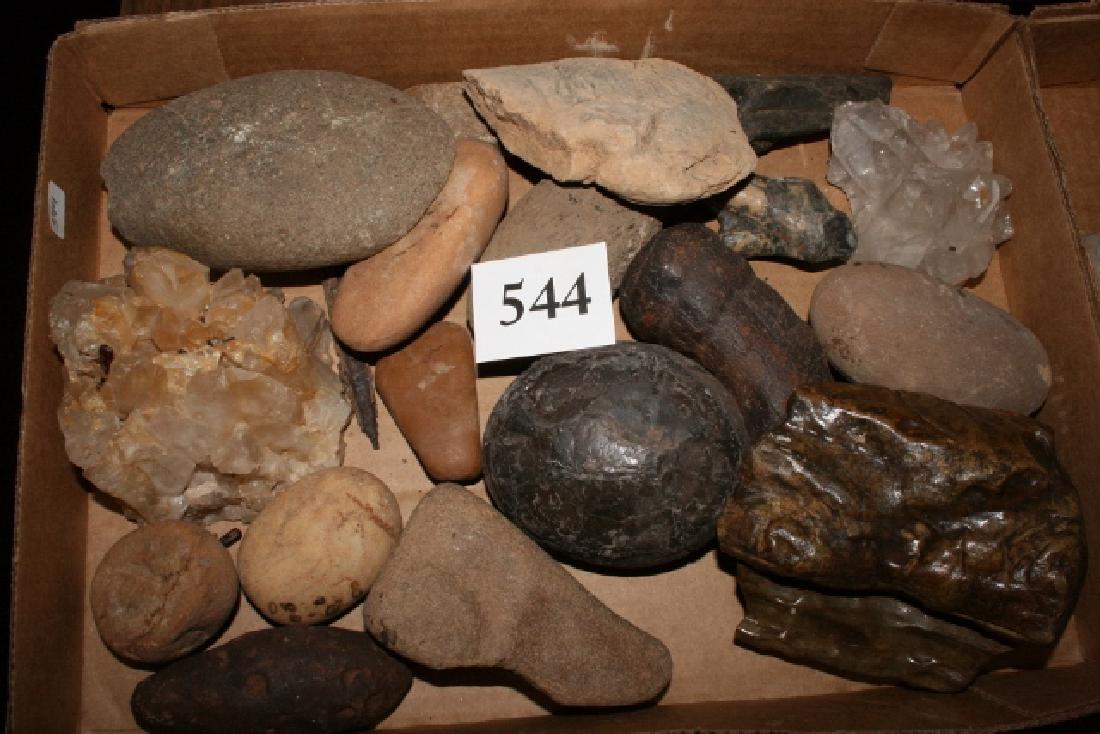 Box Lot Soapstone Eskimo Carving, Kayak: Box Lot Soapstone Eskimo Carving, Kayak, Whale, damaged reproduction bannerstone, 3 balls, 6 plaster gorgets, all reproductions