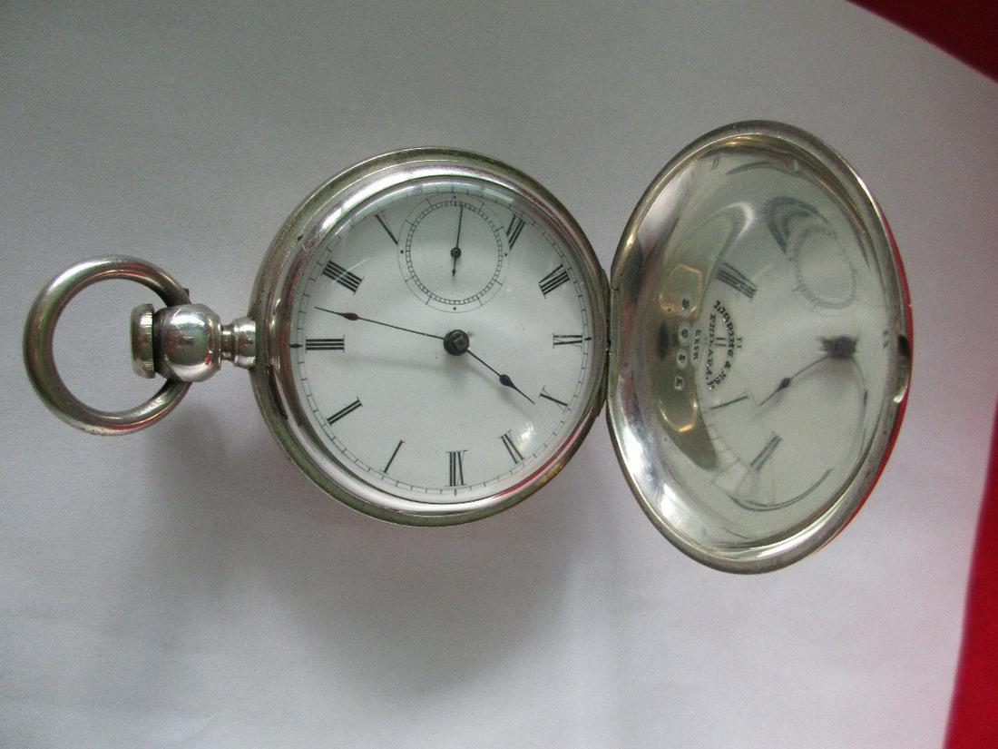 L. Kidder keywing, hunting case pocket watch in coin: L. Kidder key wind, hunting case pocket watch in coin silver case. Not running. Porcelain dial. In good condition. Ser. No. 15824 cir. 1870 Case measures 2 1/8