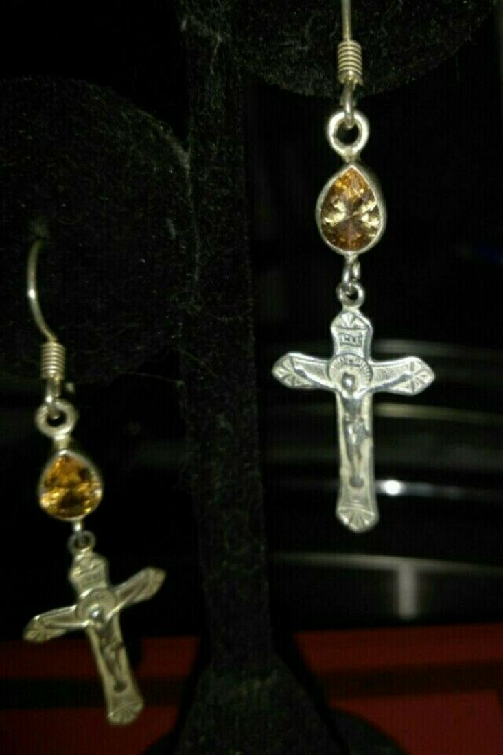 Beautiful Vintage .925 Sterling Silver Christian CROSS: Beautiful Vintage .925 Sterling Silver Christian CROSS Citrine Earrings Jewelry