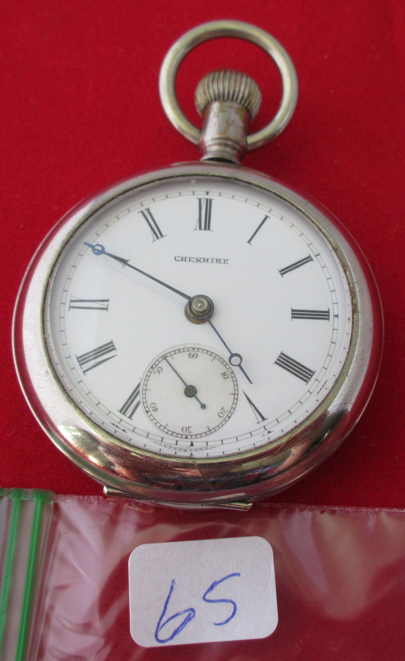Rare Cheshire 1885 Swiss antique pocket watch with: Rare Cheshire 1885 Swiss antique pocket watch with fancy floral case. Watch removes from case. Good running condition. Nickle case. 4 jewel. Marked on back of works Cheshire Watch Co. Serial #84042. C