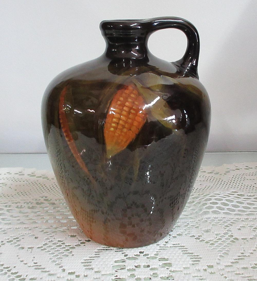 Beautiful 1900 Artist signed art pottery Rookwood jug: Beautiful 1900 Artist signed art pottery Rookwood jug with corn by S. Markland. 7 1/2 inches tall. Great quality and detail.