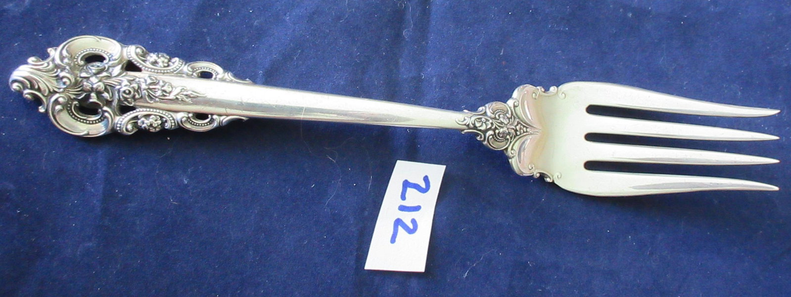 Wallace Grande Baroque sterling silver meat fork: Wallace Grande Baroque sterling silver meat fork. Measures 8". Approx. 92 grams