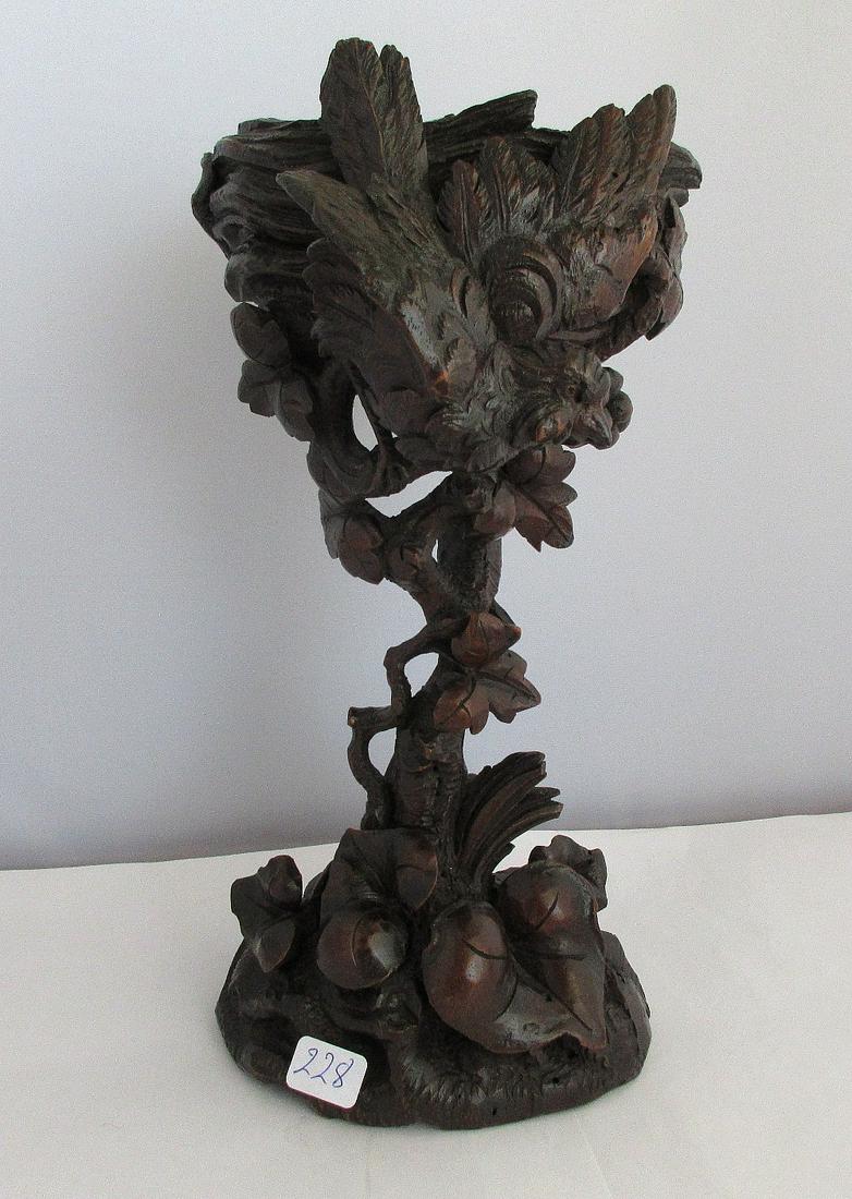 Magnificent antique hand carved black forest compote: Magnificent antique hand carved black forest compote with bird and foliage. 9 ½ " tall.