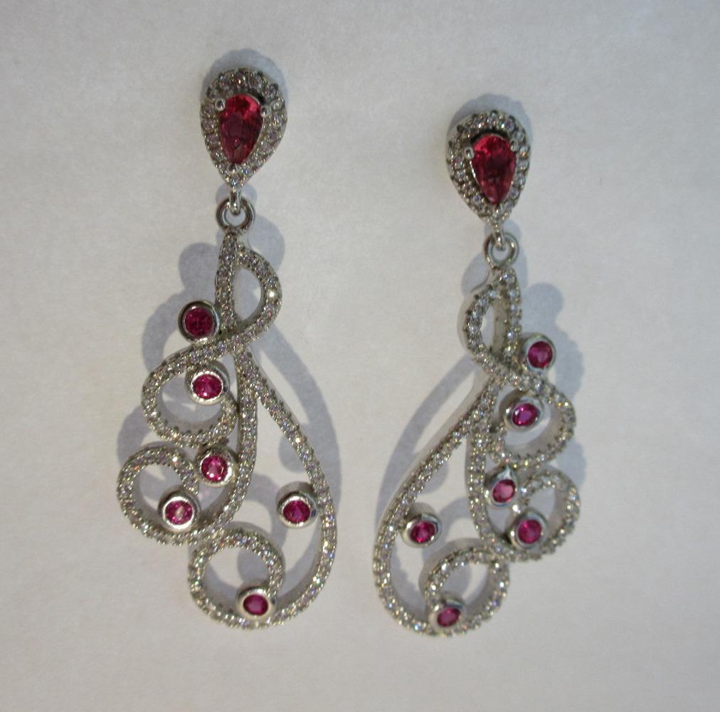 Beautiful Ruby and White Topaz sterling silver earrings: Beautiful Ruby and White Topaz sterling silver earrings