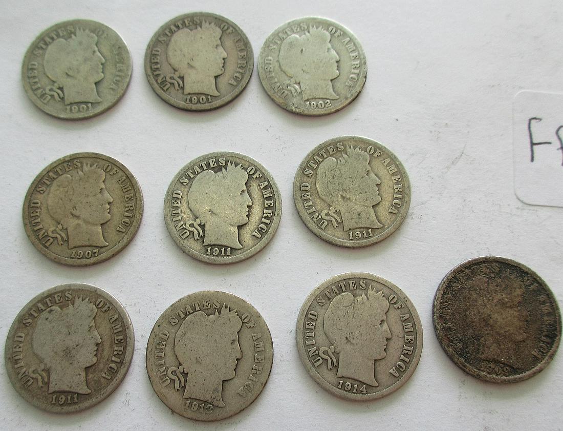 10 Barber silver dimes: 10 Barber silver dimes
