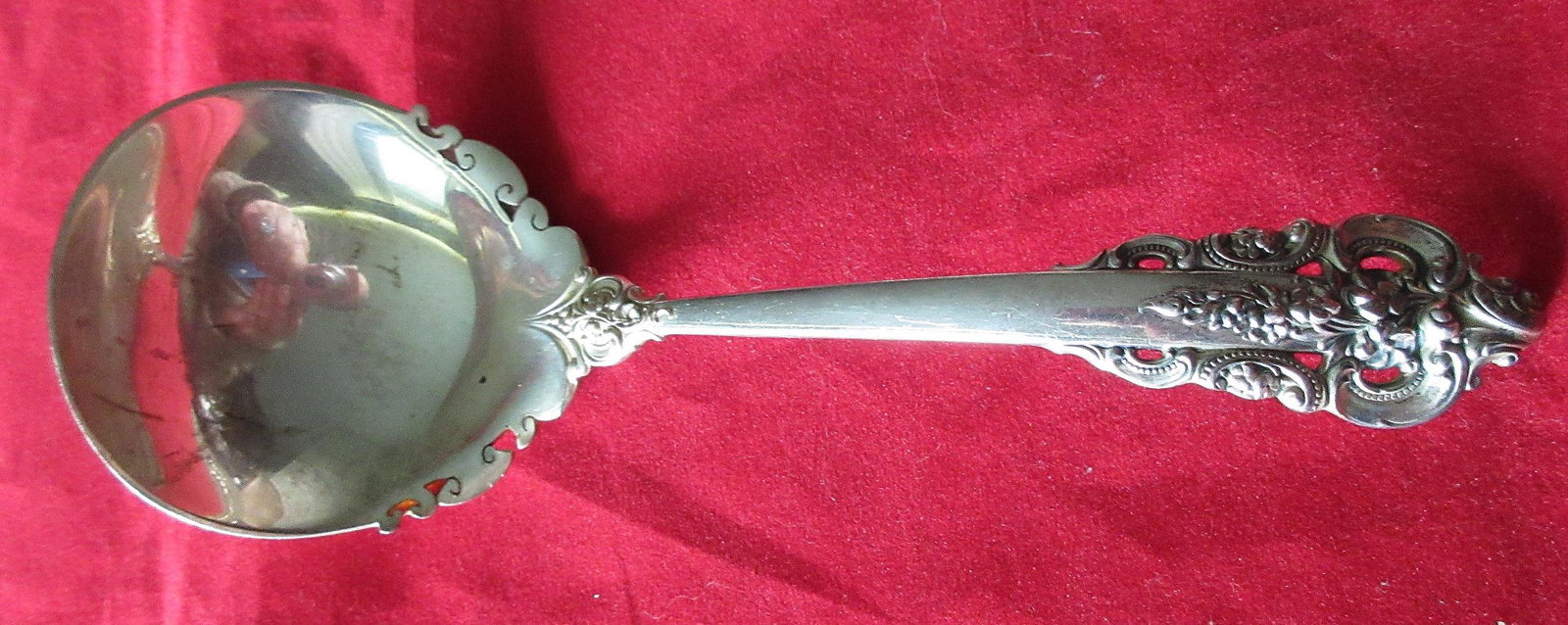 Elegant Grande Baroque sterling flatware ladle.: Elegant Grande Baroque sterling flatware ladle. In good original as found condition with great quality and detail. Need polished Measures 6 3/4 inches. 78 grams