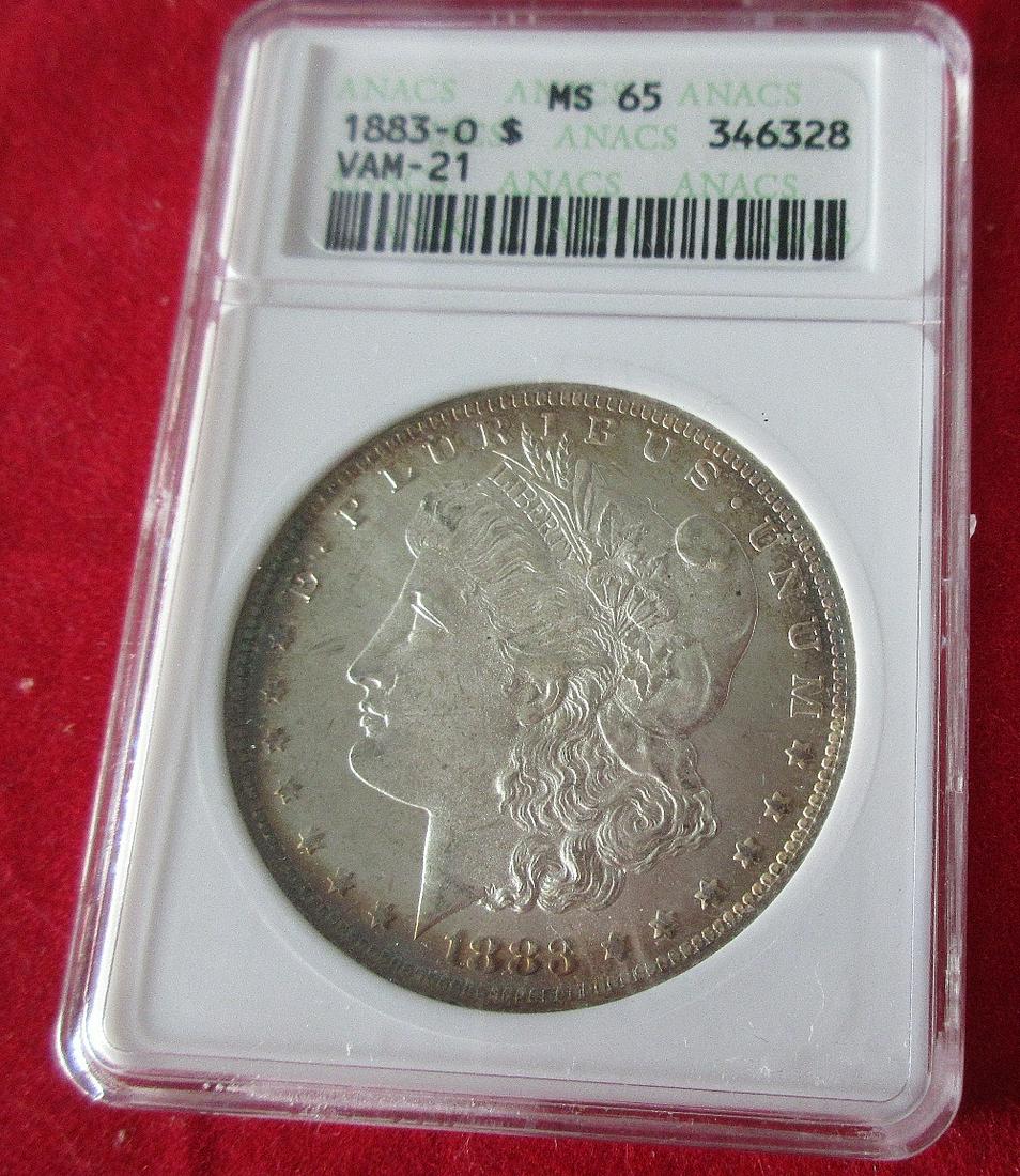 1883 o ANACS graded ms 65 vam 21 Morgan silver dollar: 1883 o ANACS graded ms 65 vam 21 Morgan silver dollar