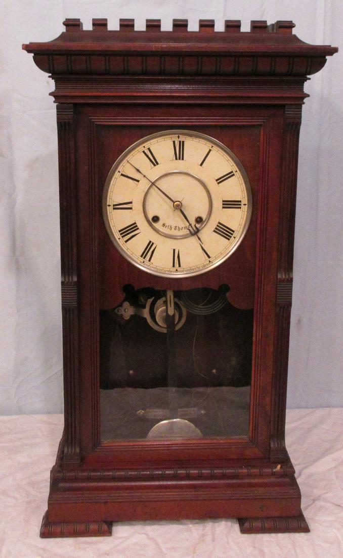 Rare Seth Thomas Garfield model 1885 weight shelf clock: Rare Seth Thomas Garfield model 1885 weight shelf clock. Walnut case and running at time of listing. 2 nickel plated weights. In good original as found condition. Beautiful colors with great quality a