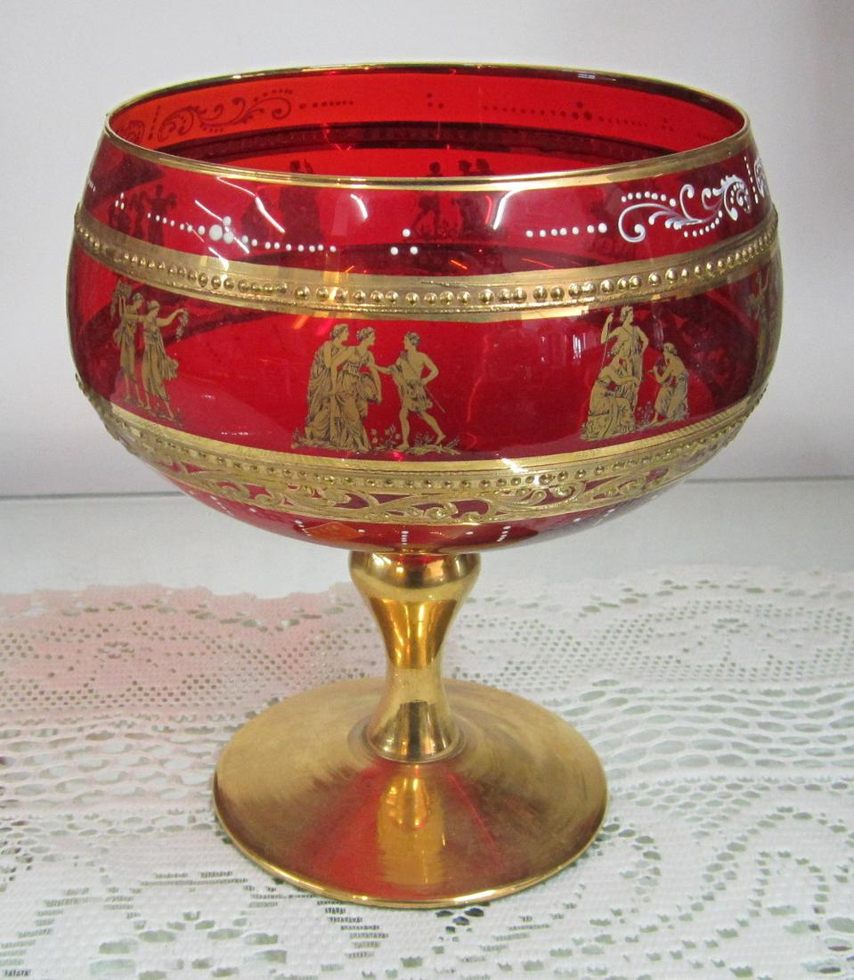 Elegant Santini Italian art glass vase: Elegant Santini Italian art glass vase. Great gold decoration. 7 ½ inches tall. In good as found condition with beautiful colors and great quality and detail