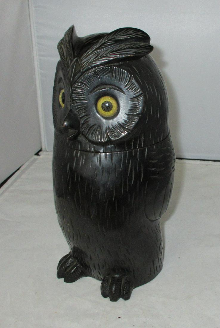 Unusual Antique carved black forest owl Humidor: Unusual Antique carved black forest owl Humidor- Jewelry box. Glass eyes. Measures 10 inches tall. In good original as found condition. Beautiful colors with great quality and detail.