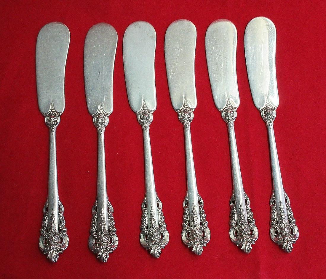 6 Beautiful Grande Baroque sterling silver butter: 6 Beautiful Grande Baroque sterling silver butter knives. In good original as found condition. 194g = 6.23 oz