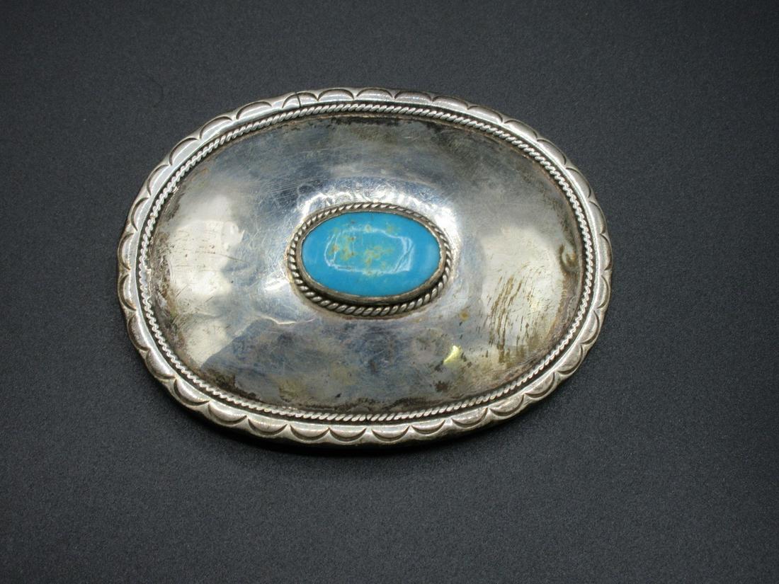 Vintage Native American Indian turquois- silver belt: Vintage Native American Indian turquois- silver belt buckle, Artist signed. Real turquois and silver. All Indian jewelry is sterling, Tested and guaranteed. IN GOOD ORIGINAL AS FOUND CONDITION. Beauti