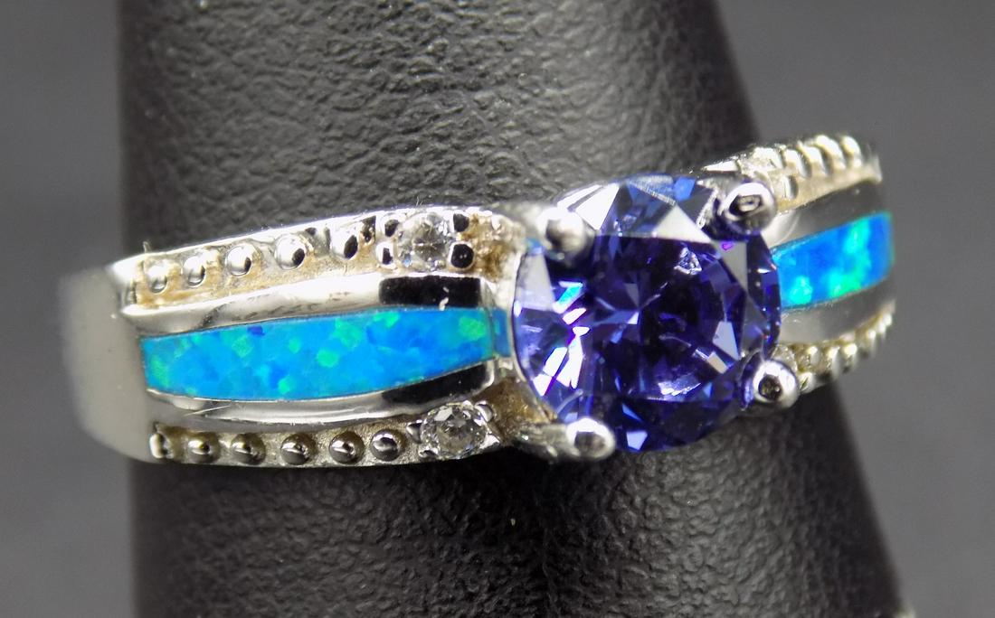 Beautiful 1 cwt. Tanzanite and blue opal sterling ring (1 of 4)