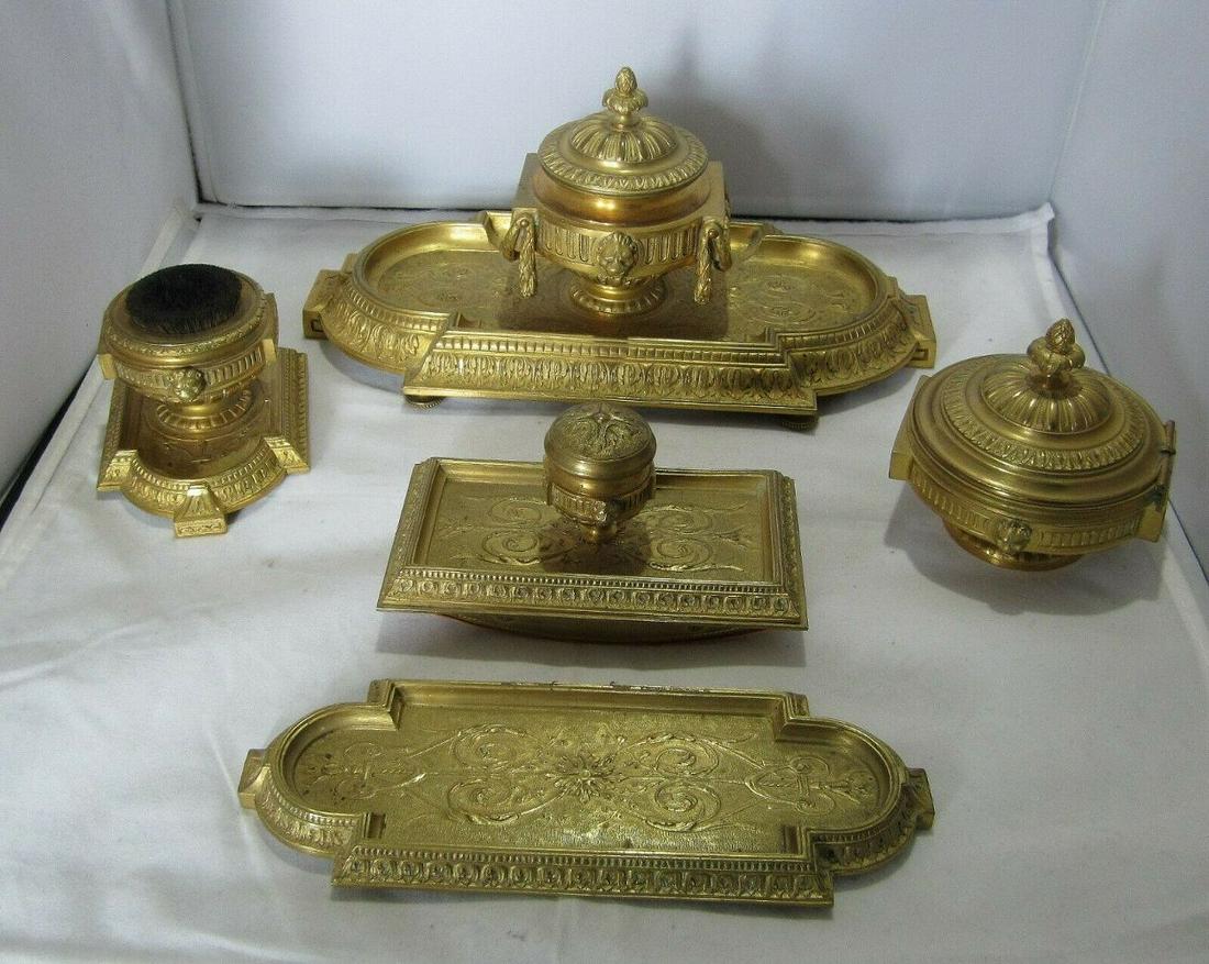 Ornate 5 piece antique bronze desk set (1 of 8)
