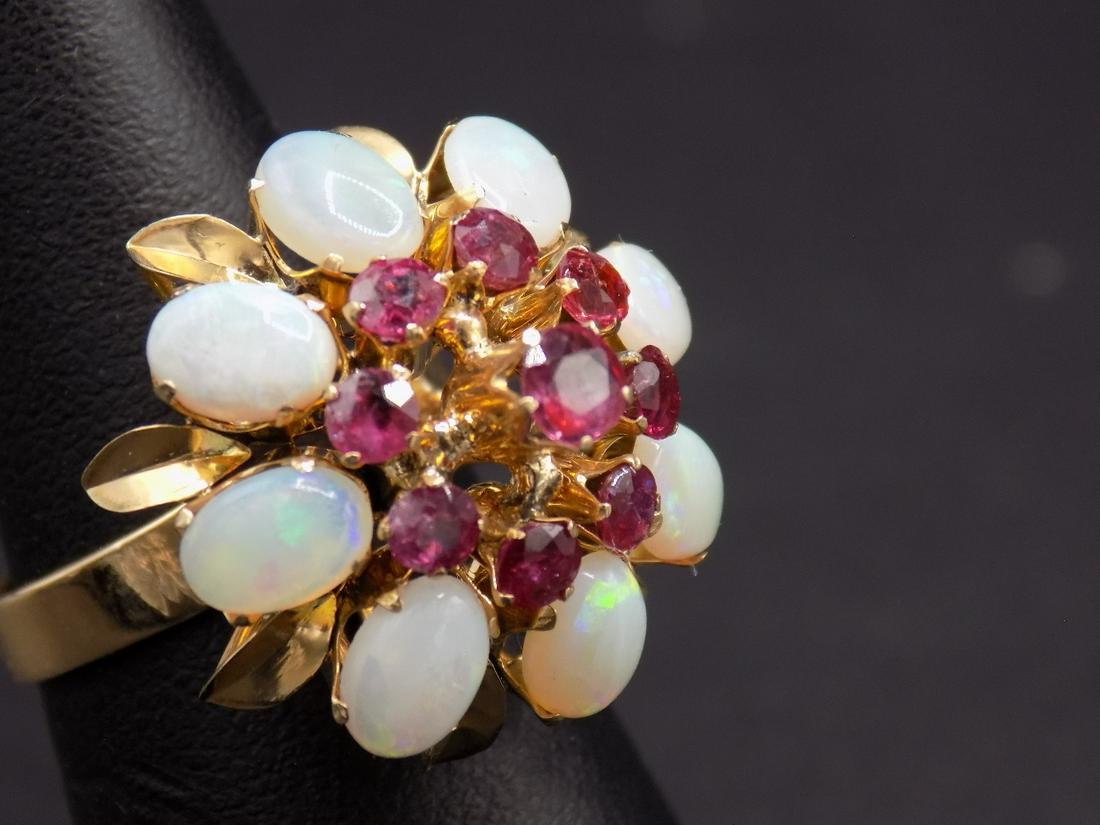 Ruby and fire opal dinner ring in Marked 18 k ring (1 of 5)