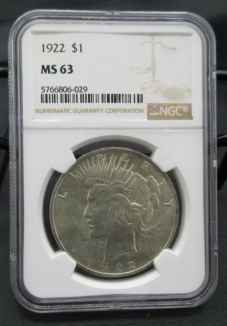 1922 MS63 NGC graded Peace silver dollar (1 of 3)