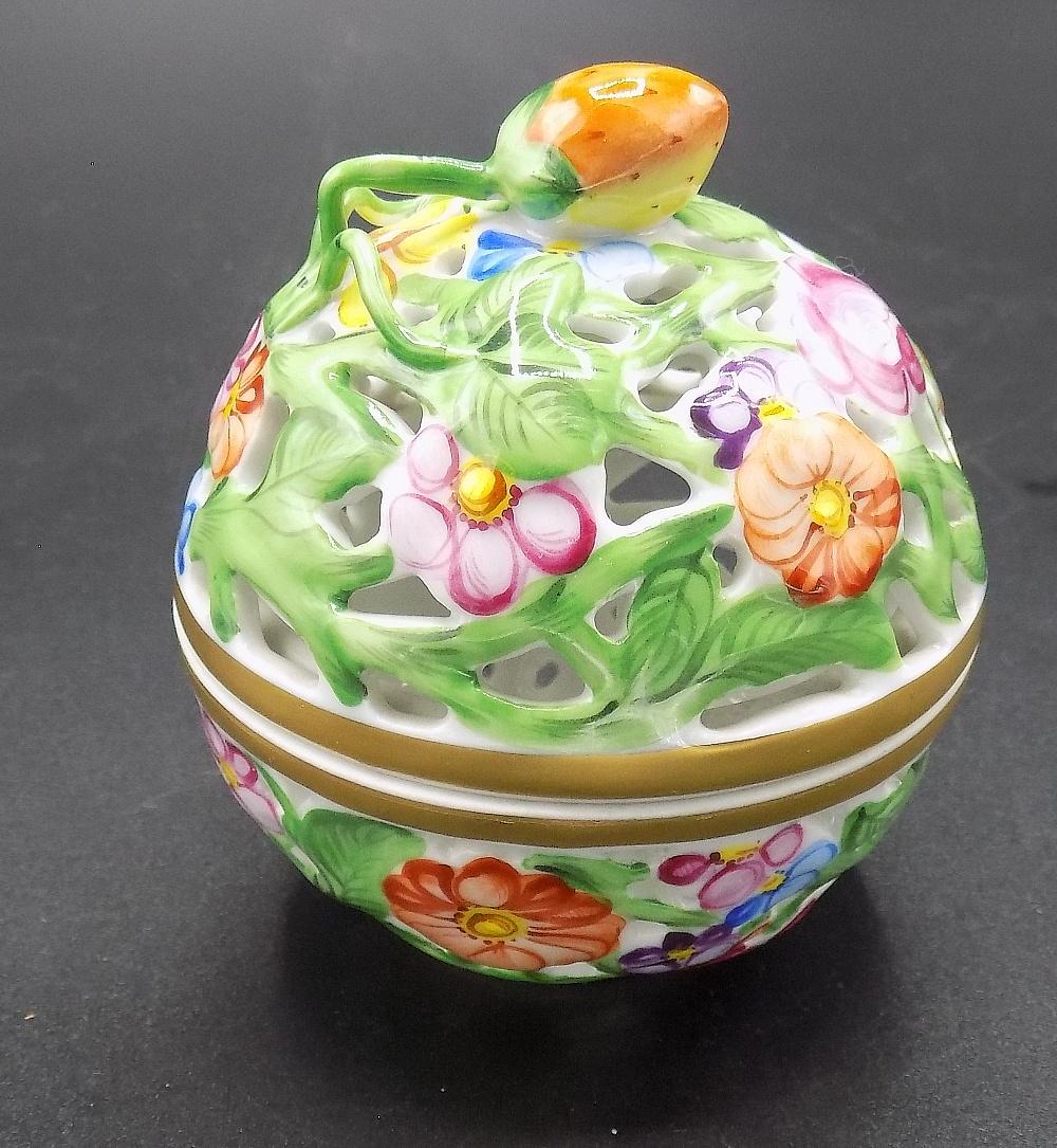 Charming signed Herend hand painted covered jar (1 of 5)