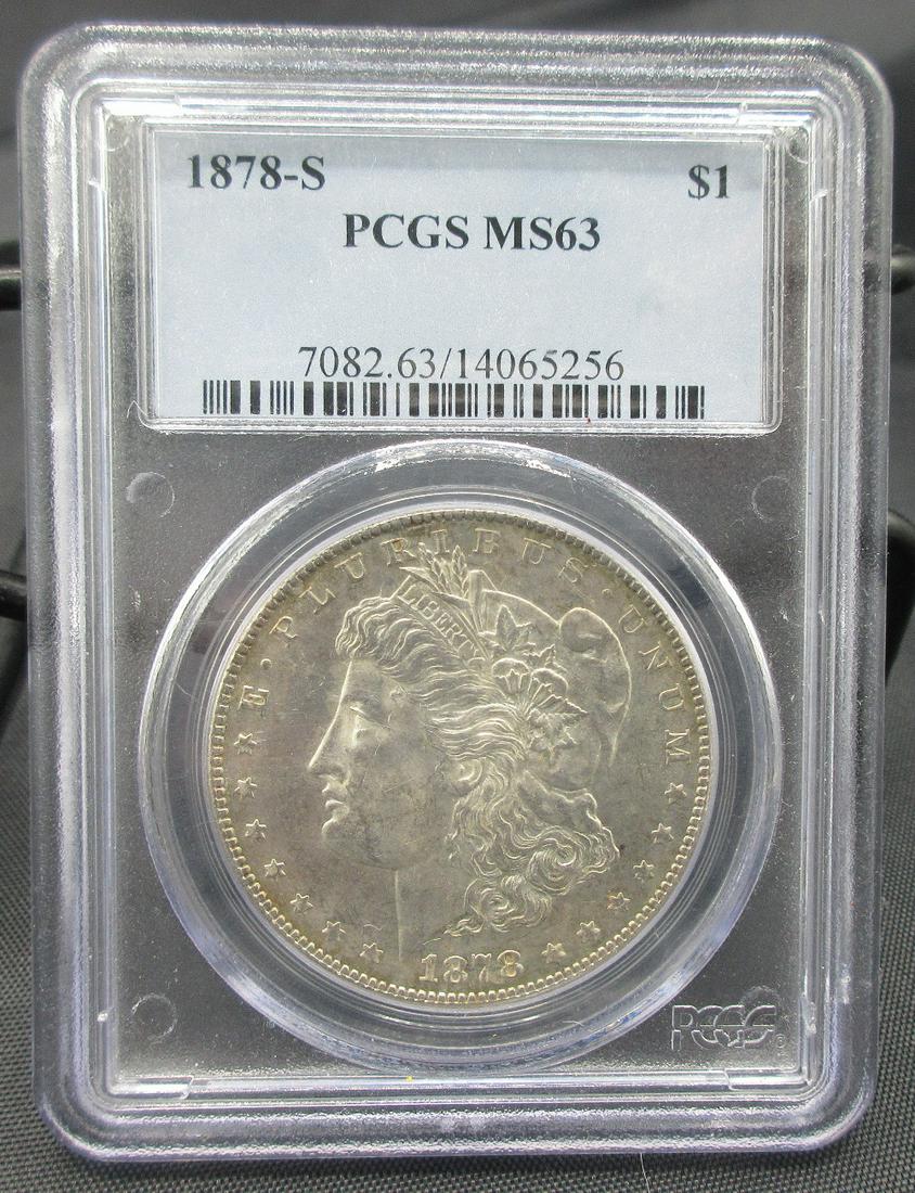 1878 S  MS63 PCGS graded Morgan silver dollar (1 of 3)