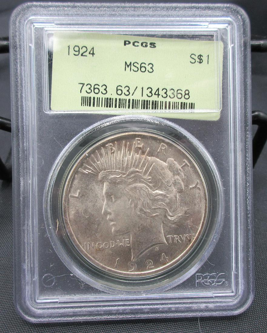 1924 MS63 PCGS graded Peace silver dollar (1 of 3)