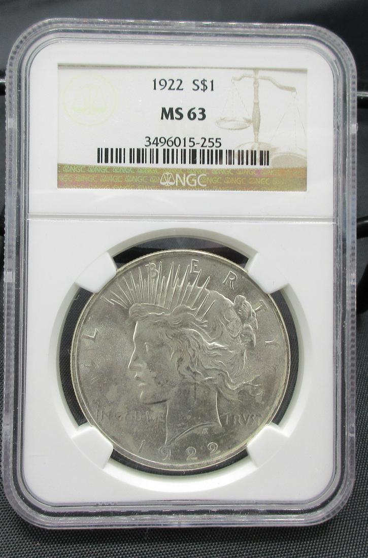 1922 MS63 NGC graded Peace silver dollar (1 of 3)