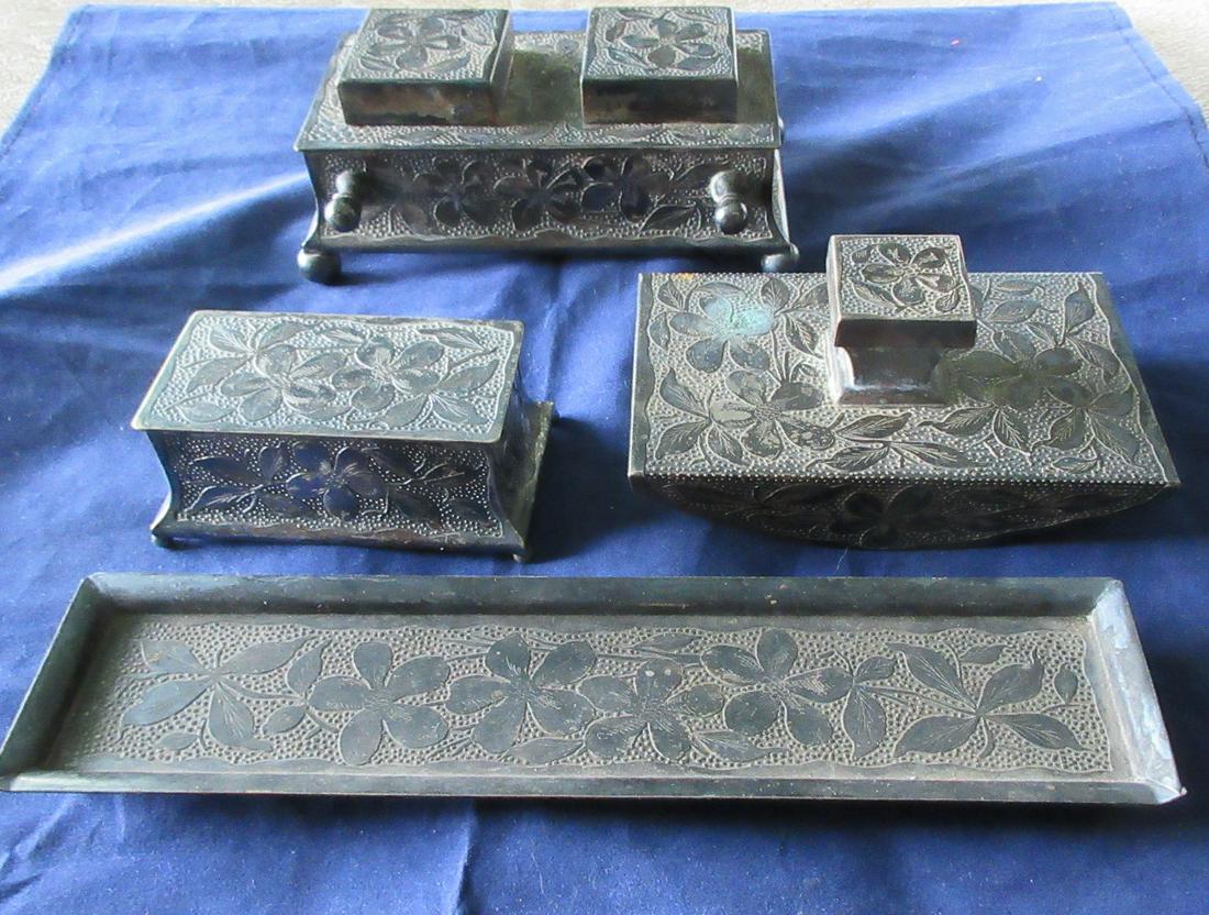 Ornate vintage silver plated desk set (1 of 7)