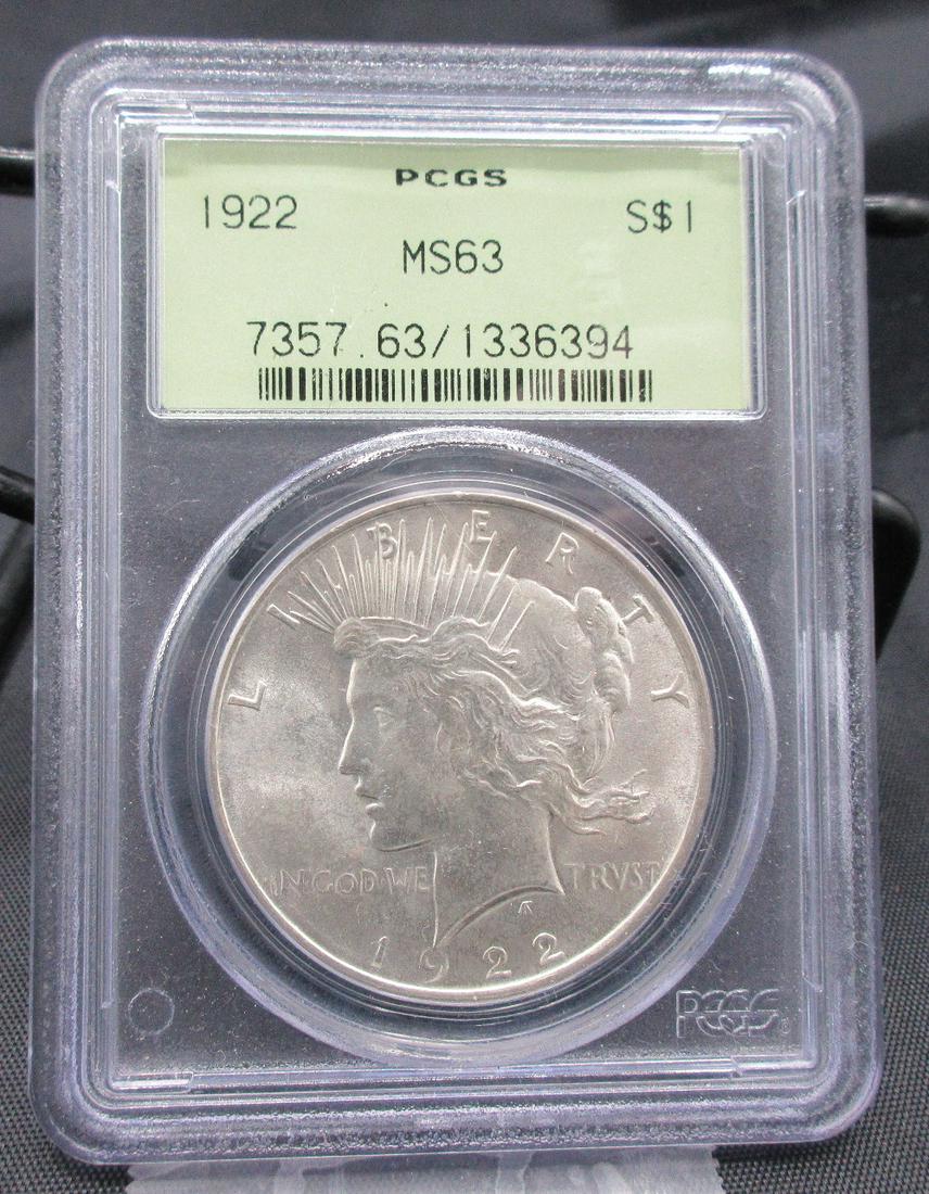 1922 MS63 PCGS graded Peace silver dollar (1 of 3)