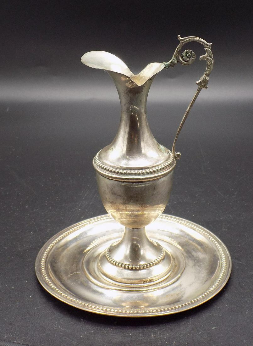Vintage 800 Silver creamer and under plate: Vintage 800 Silver creamer and under plate. IN GOOD ORIGINAL AS FOUND CONDITION. Beautiful colors with Great quality and detail. Creamer is 6 inches tall.