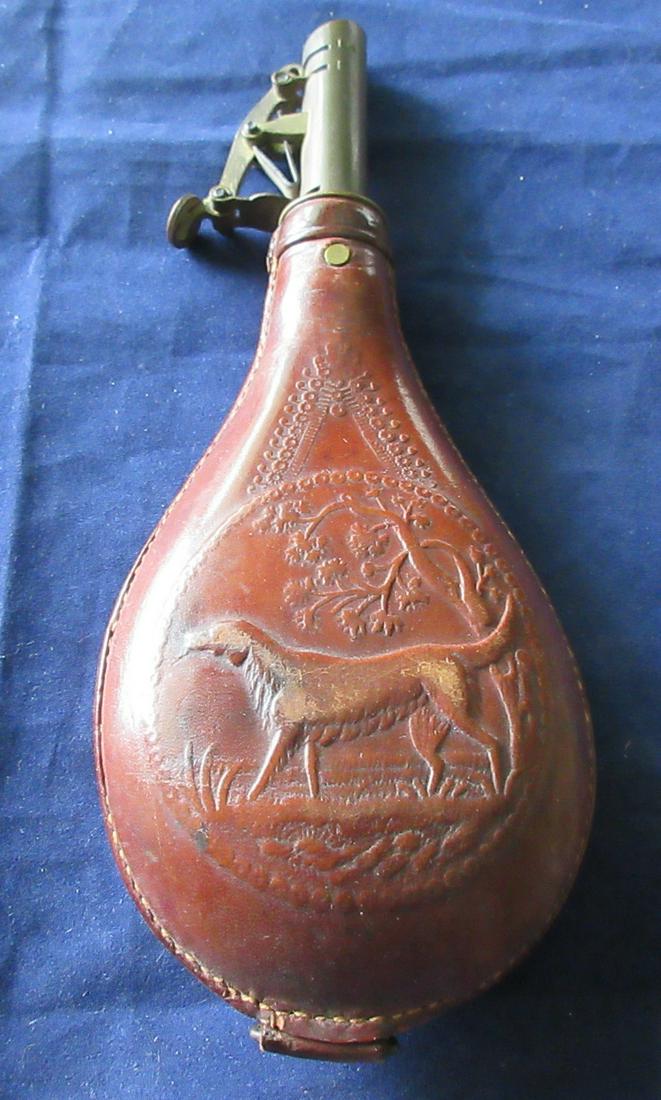 Civil War era A.M. Flask &.Cap CO. Leather powder flask (1 of 6)