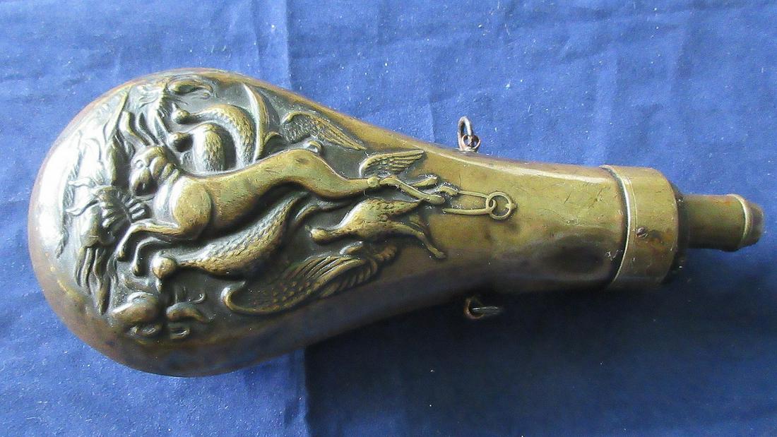 Fancy Civil War era powder flask with game (1 of 7)
