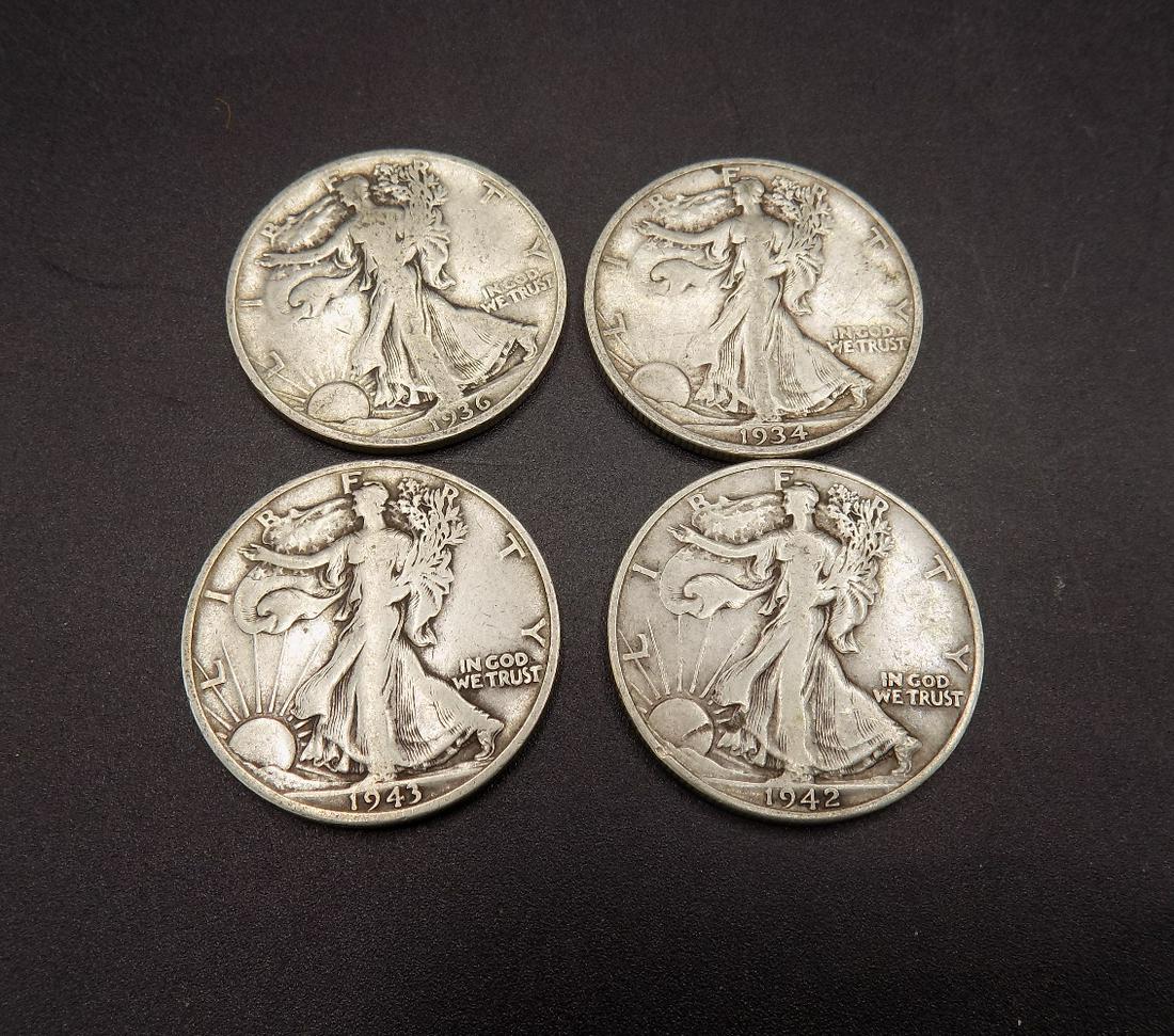 4 nice looking walking liberty silver half (1 of 2)