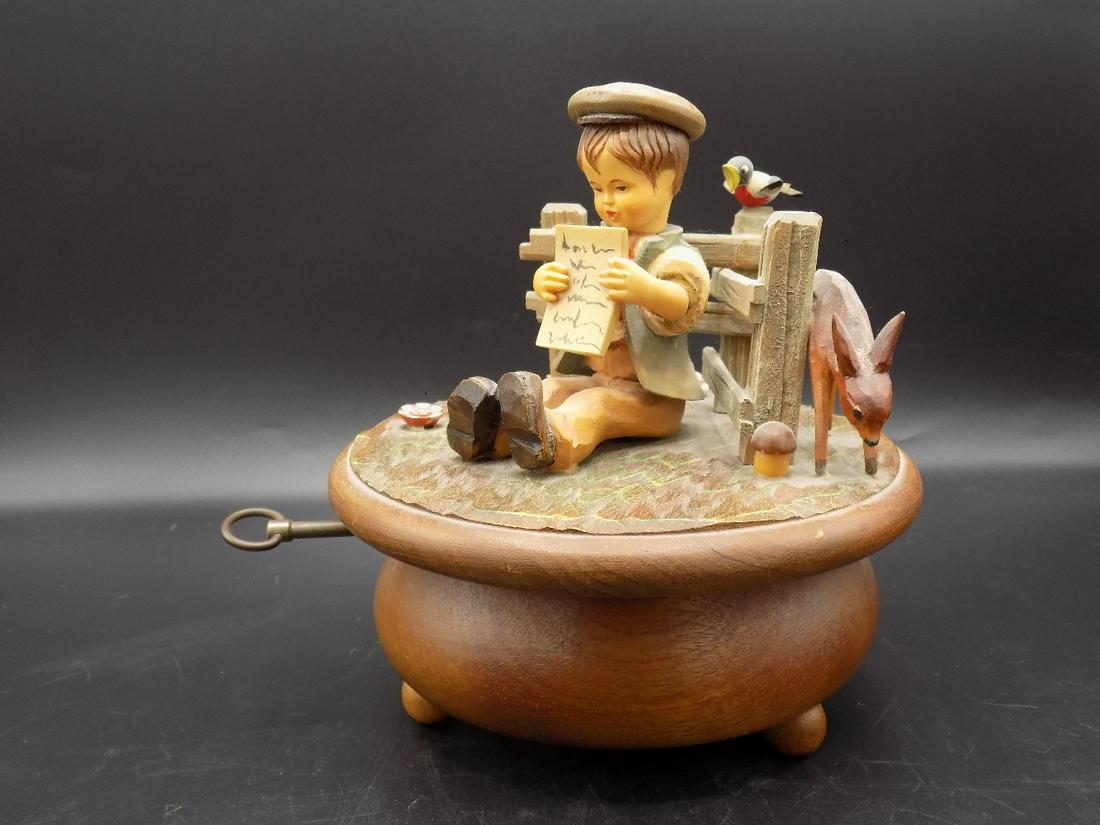 Superb vintage hand carved Anri Thorens music box: Superb vintage hand carved Anri Thorens music box. Working. Rotates when music plays. In good original as found condition. Great quality and detail. Measures 6 ½” w. x 6 ½” t
