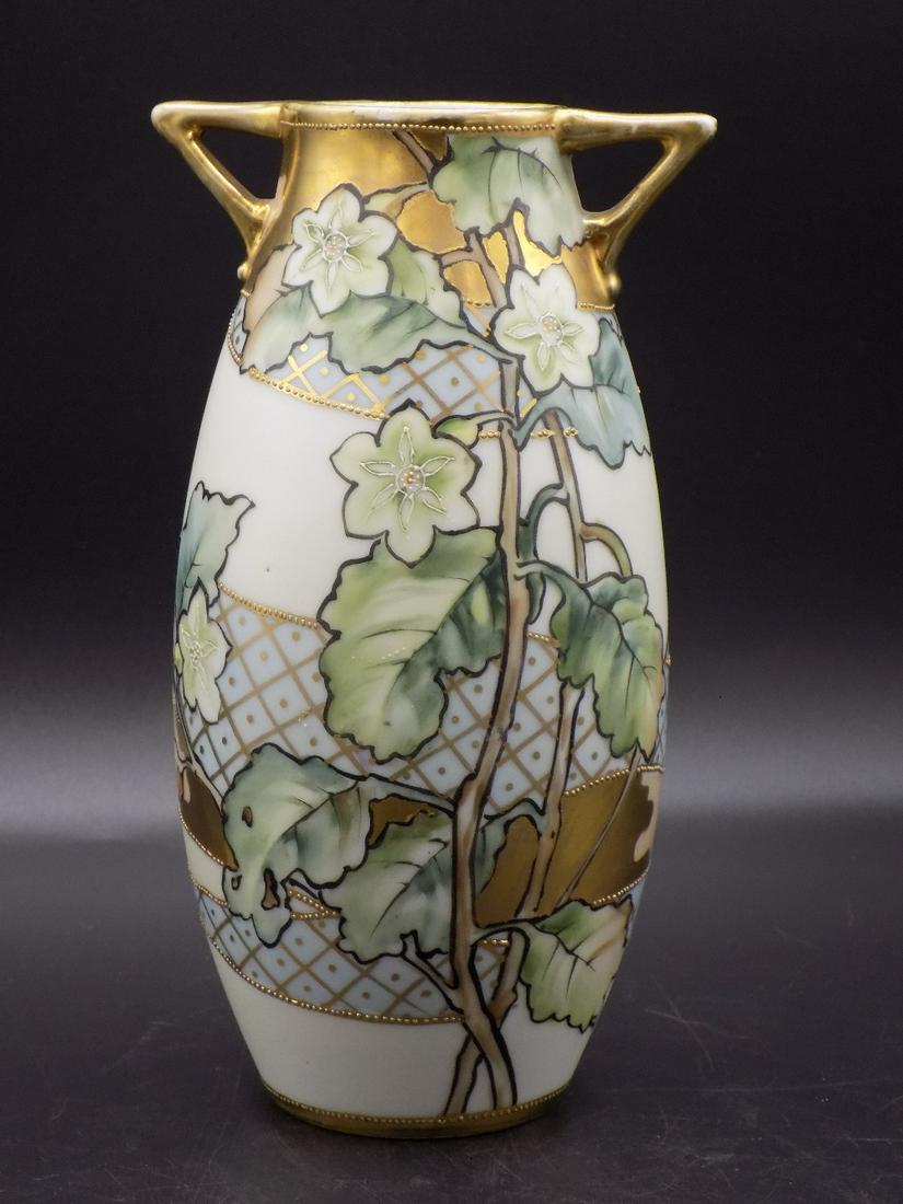 Charming vintage Nippon hand painted and gold decorated: Charming vintage Nippon hand painted and gold decorated vase. Beautiful colors and design. In good original as found condition. Measures 7 ¼” tall