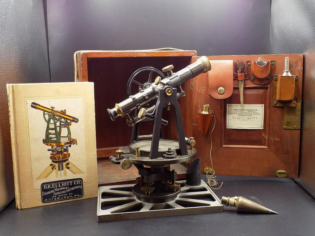 The finest vintage Surveying Instrument made by Keuffel: The finest vintage Surveying Instrument made by Keuffel & Esser Co. in original case. Please see photos. Comes with case fully loaded with accessory tools and instruments. Includes books and instructi