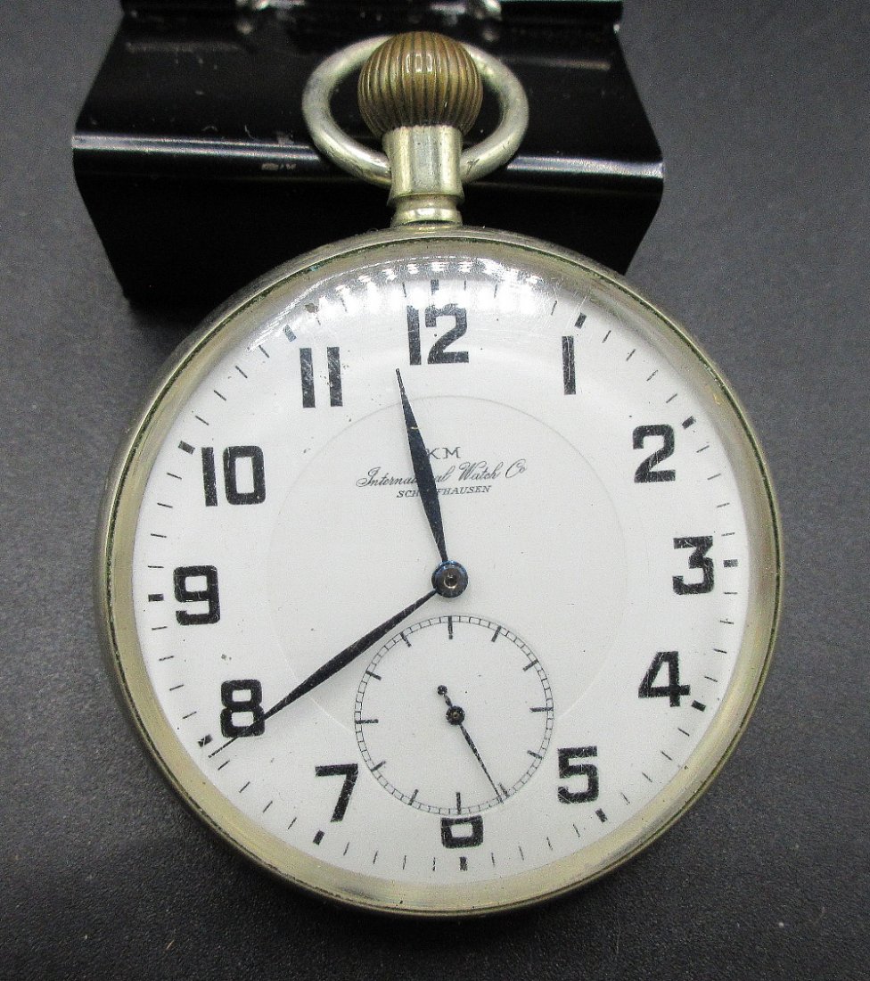 Rare German ww 2 navel pocket watch: Rare German ww 2 navel pocket watch. KM IWC SCHAFFHAUSEN GERMANY KRIEGSMARINE WWII navel, Marked on dial as shown in photos. Engraved on back. Running but I could not get back off to show the works. D