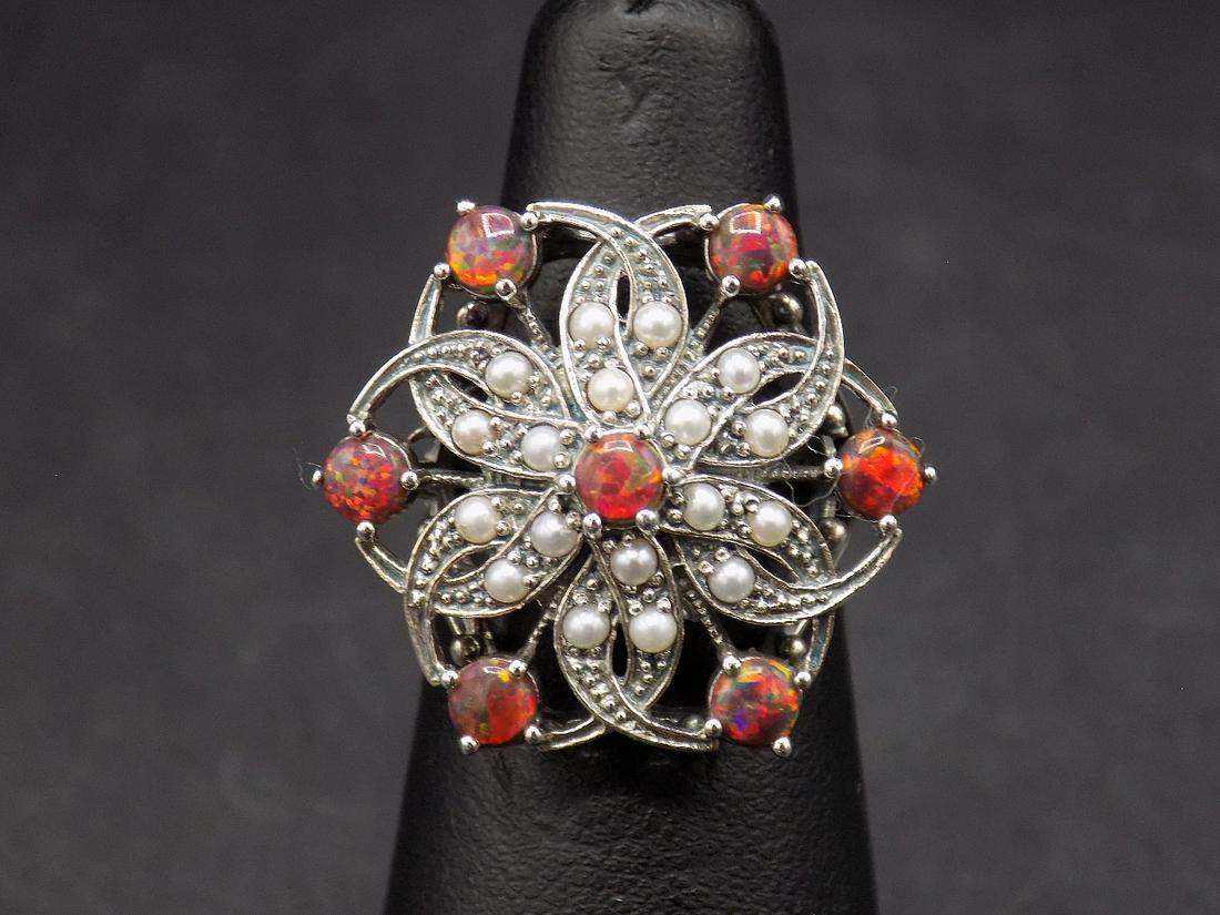 Beautiful  3ctw.  fire opal and seed pearl .925 (1 of 5)