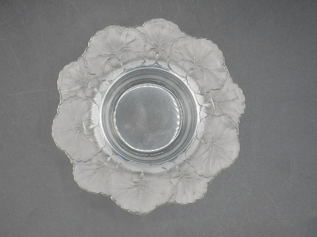 Vintage signed Lalique art glass plate: Vintage signed Lalique art glass plate. Honfleur pattern . Signed Lalique as shown in photo. Great quality and detail. No condition problems. Measures 1 ½” tall x 5 ¾” wide