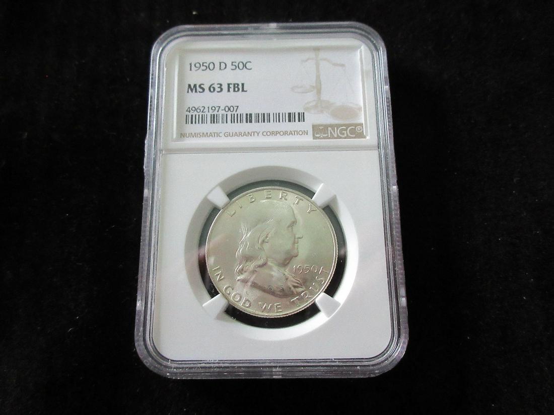 Graded NGC 1950 D  MS 63 FBL silver half dollar (1 of 3)