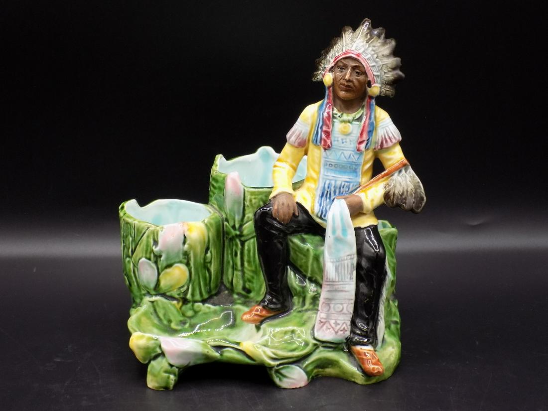 Superb vintage Majolica match holder with Native (1 of 8)