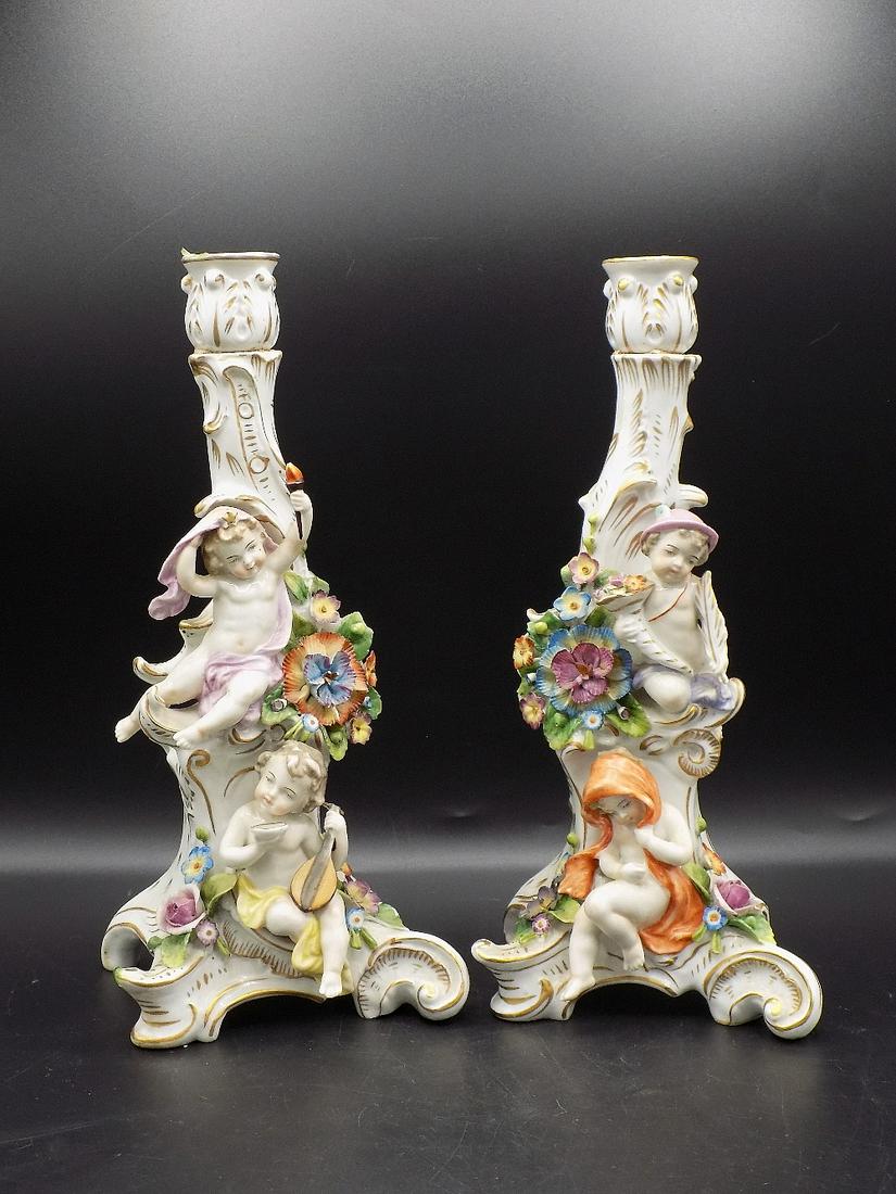 Fancy pair of vintage porcelain candlesticks with (1 of 11)