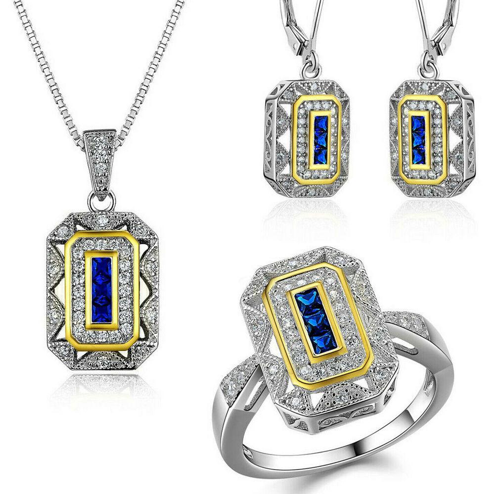 Beautiful sapphire & topaz 3-piece jewelry set (1 of 8)