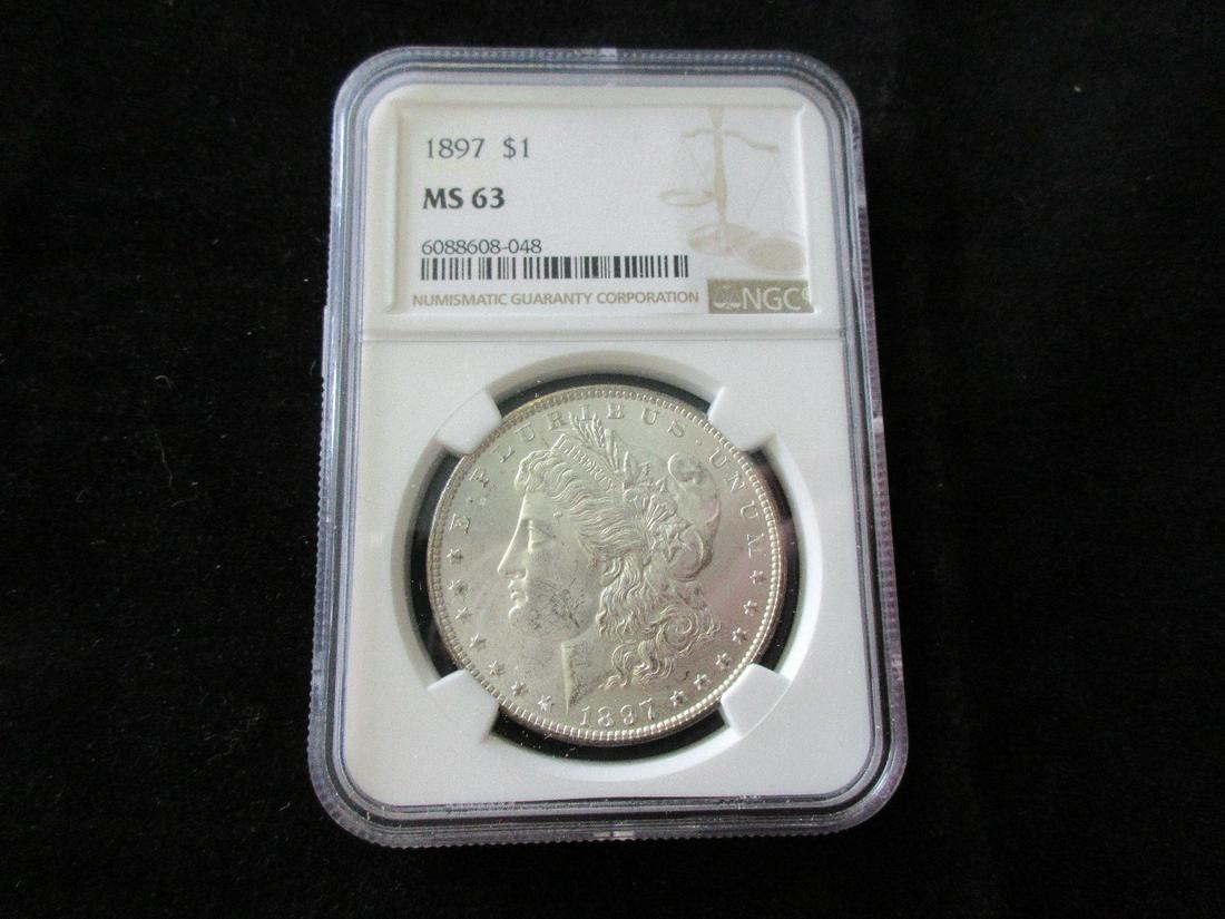 Graded NGC 1897 MS63 Morgan silver dollar (1 of 3)