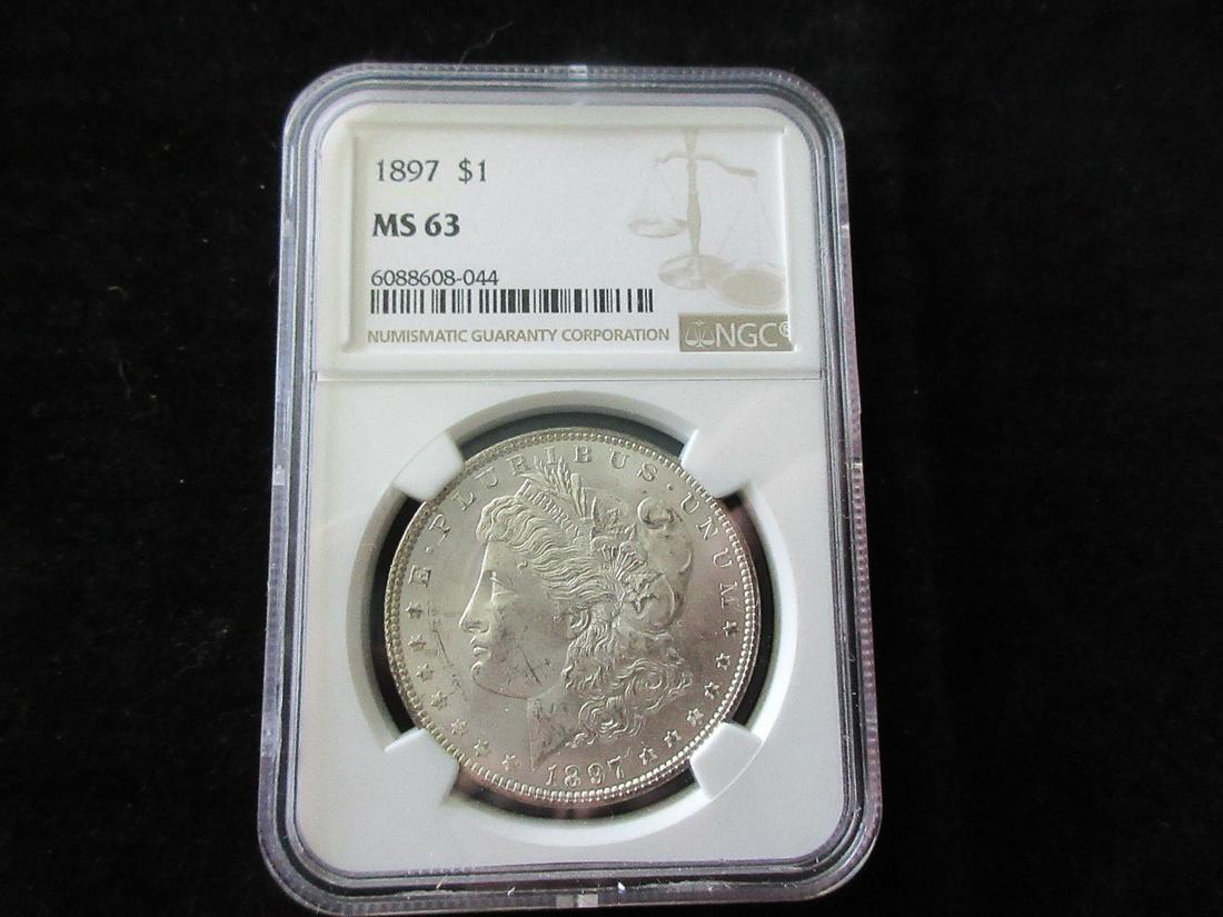 Graded NGC 1897 MS63 Morgan silver dollar (1 of 3)
