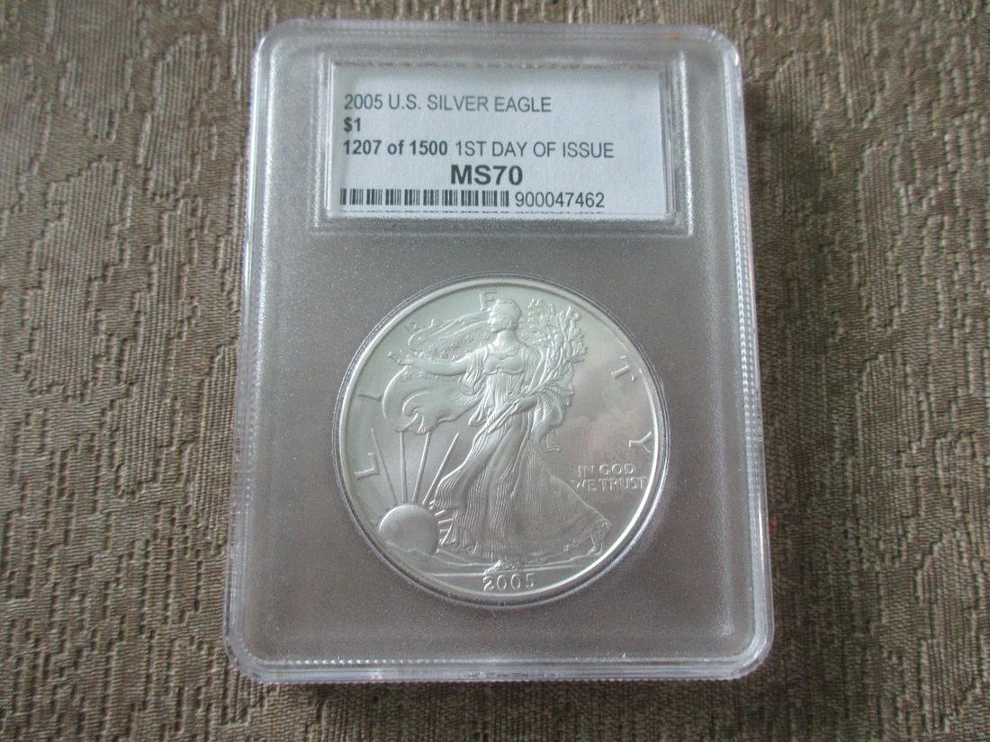 Graded PCC 2005 silver eagle dollar MS70 (1 of 3)