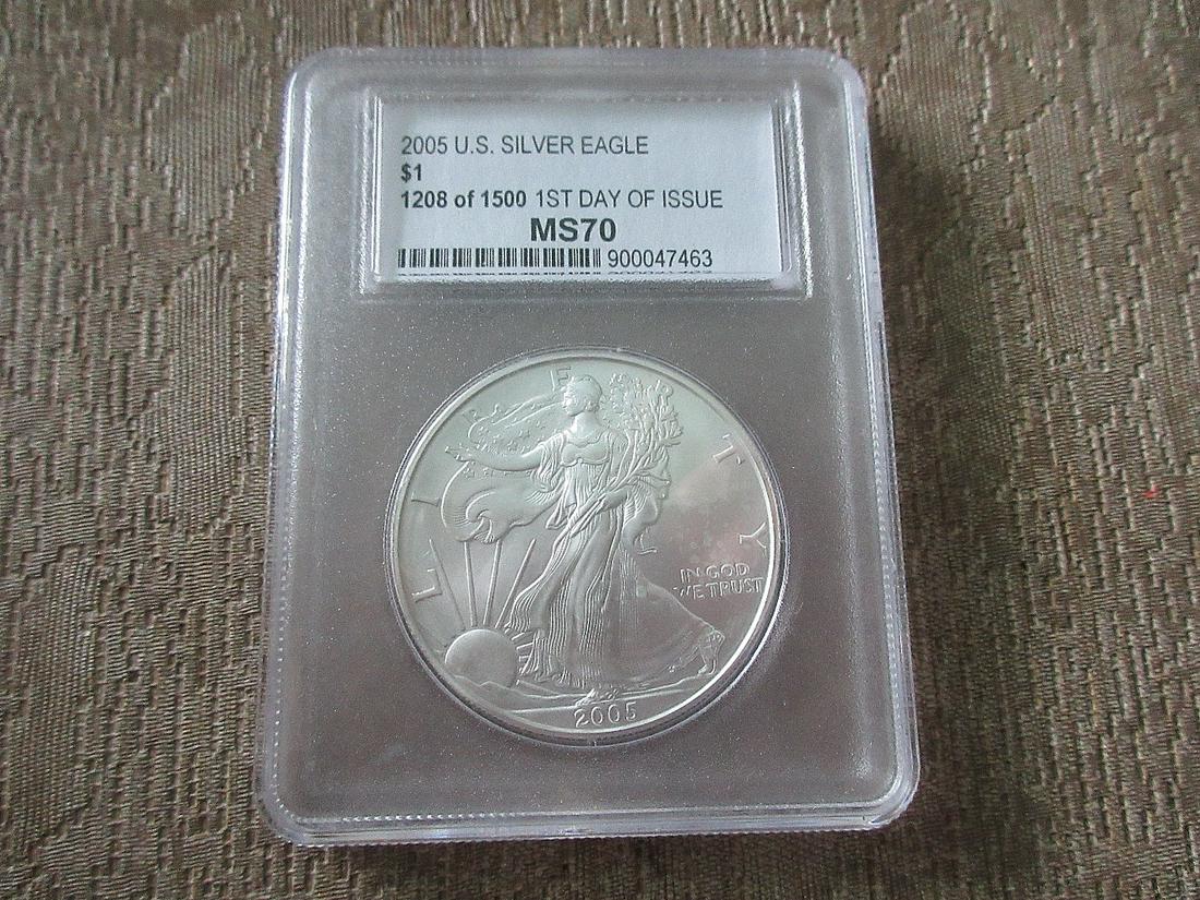 Graded PCC 2005 silver eagle dollar MS70 (1 of 3)