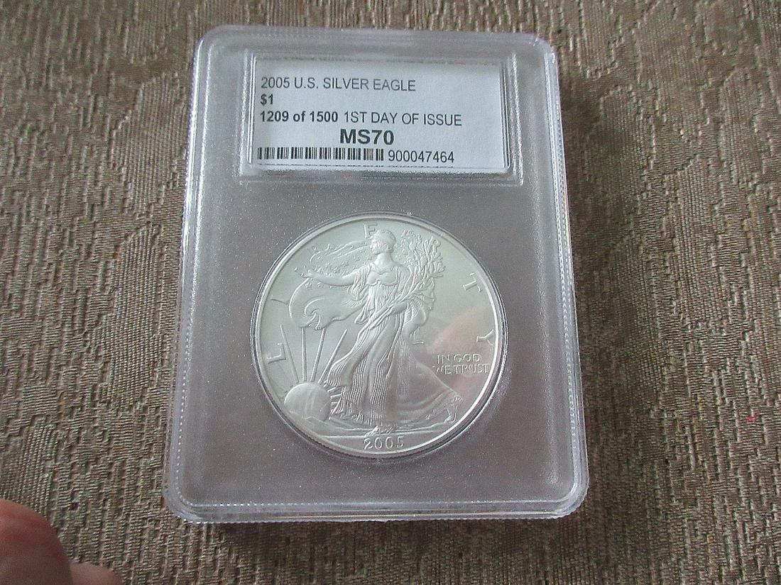 Graded PCC 2005 silver eagle dollar MS70 (1 of 3)