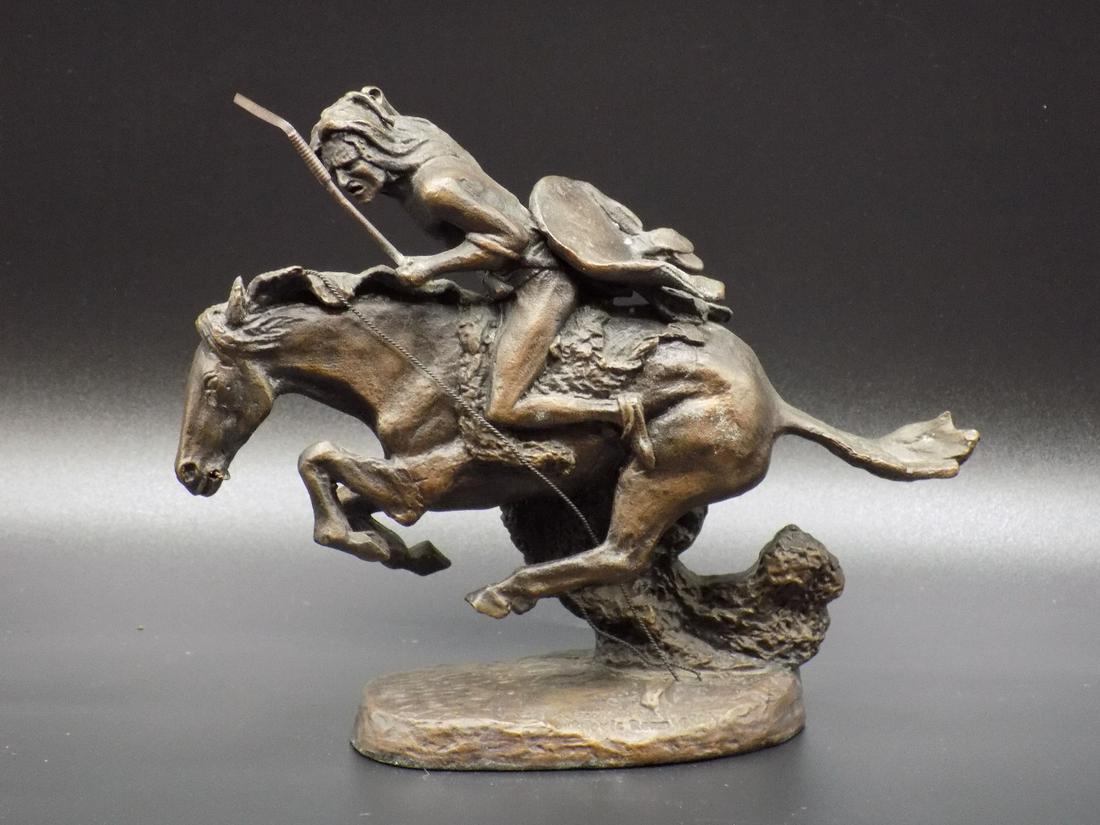 Signed Remington bronze The Cheyenne: Signed Remington bronze The Cheyenne. An official issue of Frederick Remington Art Museum. 1988 The Franklin Mint as shown in photos. In very good original as found condition. Great quality and detail