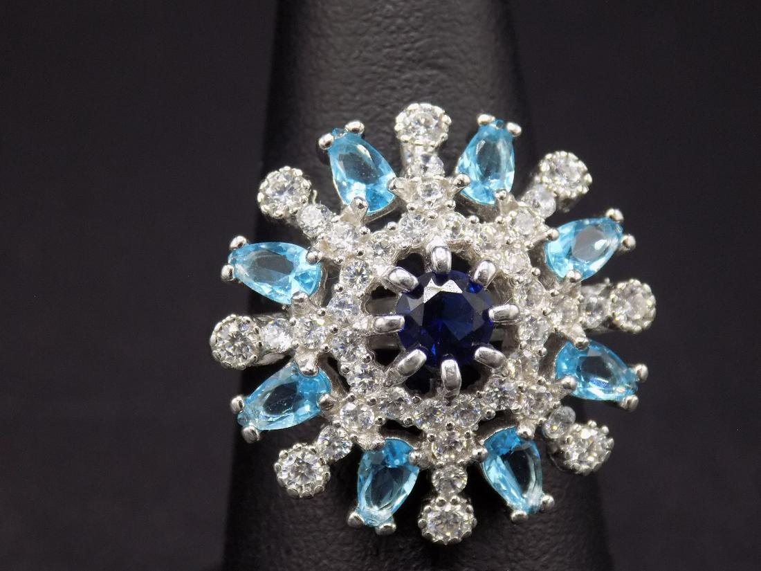 Beautiful 4 cwt. sapphire, aquamarine & topaz .925 sterling ring (1 of 5)
