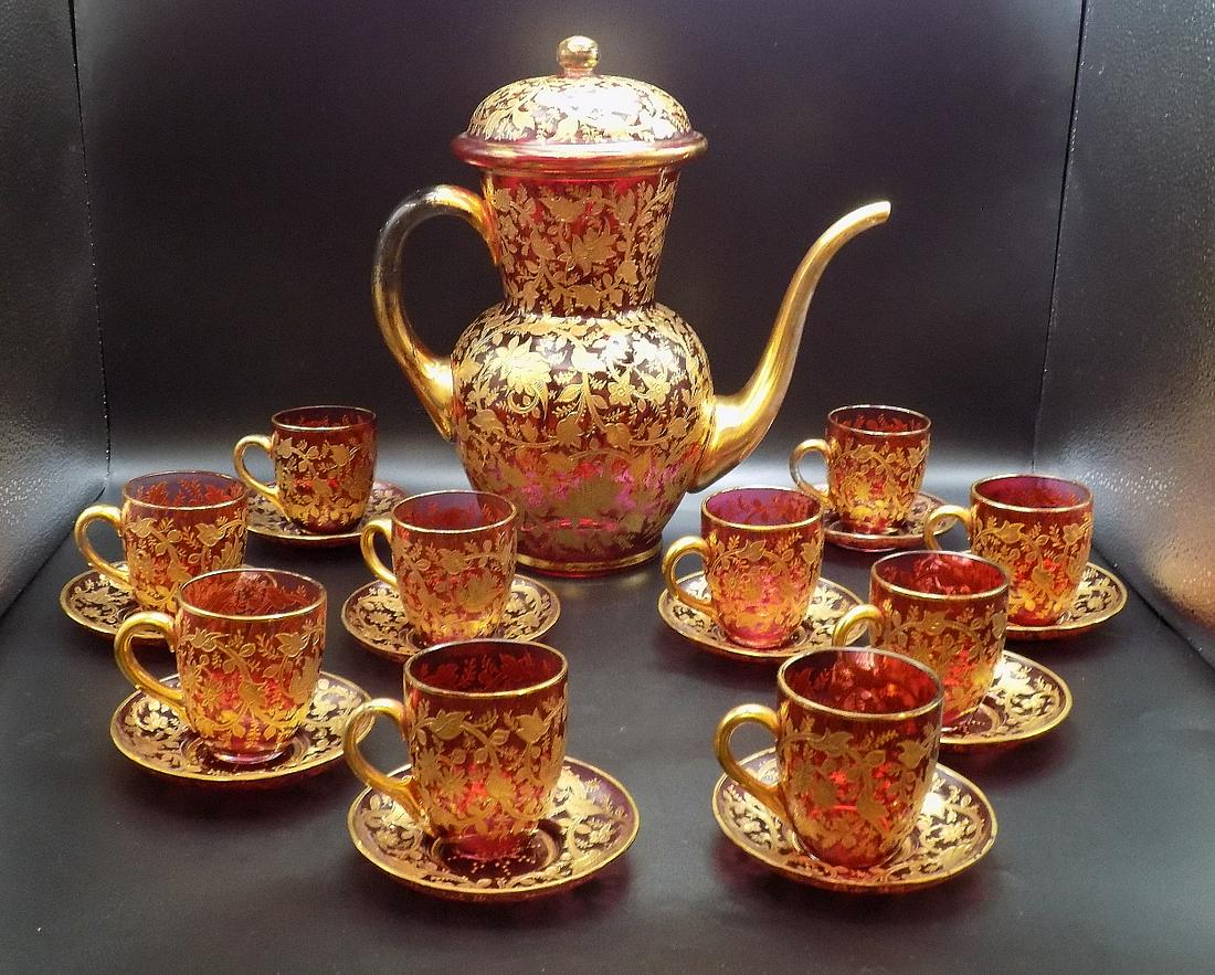 Spectacular decorated Moser art glass tea set (1 of 13)